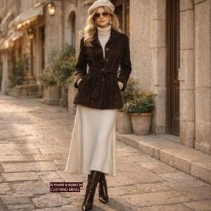 GAP Leather Belted Jacket Dark Brown Mid-Length | Size: Large